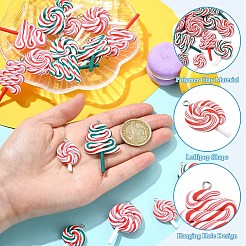 18個6スタイル手作りポリマークレイペンダント  ロリポップ  鉄ループ付き  クリスマス  ミックスカラー  29~48x19.5~31.5x5~7.5mm  穴：2mm  3個/スタイル&nbsp;CLAY-YW0002-68