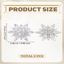 真鍮製シャンクボタン2個  キュービックジルコニア付き  花  プラチナ  透明  24.8x19mm  穴：1.2mm&nbsp;BUTT-LP0001-16