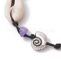 4Pcs Natural & Synthetic Gemstone Chip Beads & Cowrie Shell Beads Braided Bead Bracelets&nbsp;BJEW-JB11834