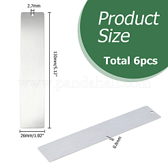 ステンレス製のしおり  空白のスタンピングタグ  長方形  ステンレス鋼色  130x26x0.8mm  穴：2.7mm  6pc&nbsp;AJEW-HS0001-32A