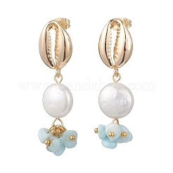 Shell Shape Natural Larimar Dangle Stud Earrings&nbsp;EJEW-JE07054