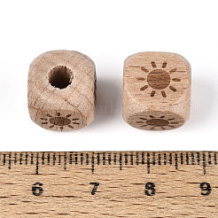 Laser Engraved Beech Wood European Beads&nbsp;WOOD-T033-08A