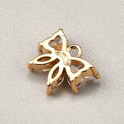 真鍮製ガラスチャーム  バタフライチャーム  ライトゴールド  多面カット  透明  10x12x4mm  穴：1.4mm&nbsp;KK-WH0101-041C