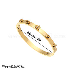 女性用304ステンレススチールヒンジ付きバングル  ゴールドカラー  花  内径：2-3/8インチ（6cm）&nbsp;FS-WG9FB12-05