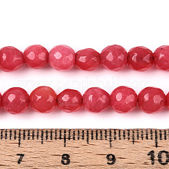 染め加工天然石ホワイトジェイドビーズ連売り  ラウンド  多面カット  クリムゾン  5.5~6.2mm  穴：1mm  約65~66個/連  14.76~15.16''（37.5~38.5センチメートル）&nbsp;G-T139-6mm-60-10