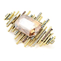 バックパックの服のための長方形の合金ラインストーンブローチ  アンティーク黄金  62x42mm&nbsp;JEWB-P042-06AG