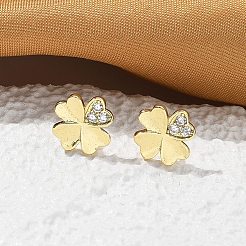 Brass Clover Stud Earrings&nbsp;EJEW-R016-20G