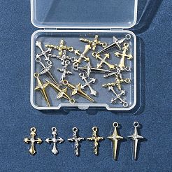 24 個 6 スタイルラックメッキ合金ペンダント  ラインストーンとABS模造真珠付き  クロスチャーム  プラチナ·ゴールデン  18x10.5x4mm  穴：1.4mm&nbsp;FIND-FS0003-44