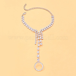 Brass Pave Cubic Zirconia Teardrop Hand Chain Finger Ring Bracelets for Women&nbsp;WGDC1F4-01