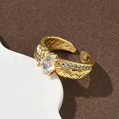 Brass Micro Pave Cubic Zirconia Cuff Open Rings&nbsp;RJEW-C163-09G