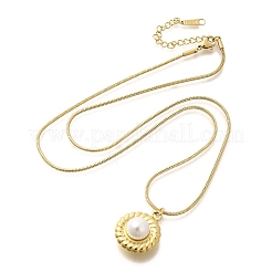 Shell Pearl Pendant Necklace with Ion Plating(IP) 304 Stainless Steel Chains&nbsp;NJEW-K255-19G