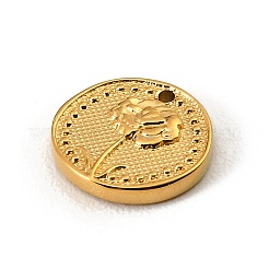 304ステンレススチールチャーム  フラワーラウンドフラワーチャーム  ゴールドカラー  15x3mm  穴：1.4mm&nbsp;STAS-Z205-01G-01