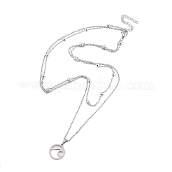 ステンレス鋼のペンダントネックレス  アズキチェーンネックレス  リング  16.97インチ（43.1cm）ペンダント：16x14mm&nbsp;NJEW-U003-01D-P