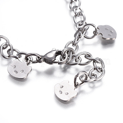 Tarnish Resistant 304 Stainless Steel Kitten Charm Bracelets&nbsp;BJEW-I278-01P