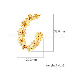 女性用304ステンレススチールハーフフープピアス  花  ゴールドカラー  33.6x30.3mm&nbsp;WG15C72-01