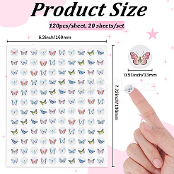 紙のステッカー  粘着紙の子供用ステッカー  ラウンド  蝶  196x160x0.2mm  120pcs /シート  20シート/セット&nbsp;DIY-SP0007-43C