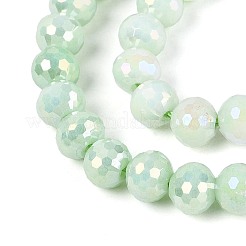 変色防止電気メッキガラスビーズ連売り  ラウンド  天然石風  ファセット(96ファセット)  アクアマリン  6mm  穴：1mm  約71~72個/連  14.96~15.16インチ（38~38.5cm）&nbsp;X-GLAA-N056-6mm-09