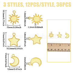 36個 3スタイル 亜鉛合金ペンダント カボションセッティング エナメル用  ゴールドカラー  混合図形  17~19.5x12~15x1.5mm  穴：1.5~2mm  12個/スタイル&nbsp;FIND-CA0011-25