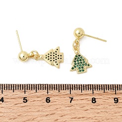 Christmas Brass Micro Pave Cubic Zirconia Dangle Stud Earrings&nbsp;EJEW-L306-01G-01