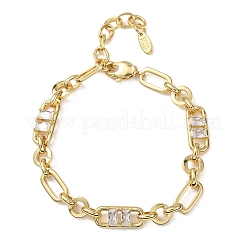 Ring & Paperclip Brass Micro Pave Cubic Zirconia Link Chain Bracelets for Women&nbsp;BJEW-D458-05G-02