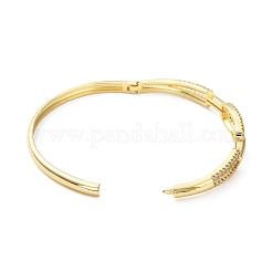 Rack Plating Brass Micro Pave Clear Cubic Zirconia Hollow Oval Hinged Bangles&nbsp;BJEW-M300-01G