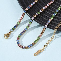 3mm 304ステンレススチールラインストーンカップチェーンネックレス（女性用）  PVD真空メッキ  長持ちメッキ  ゴールドカラー  カラフル  16.54インチ（42cm）&nbsp;NJEW-G175-01G-01