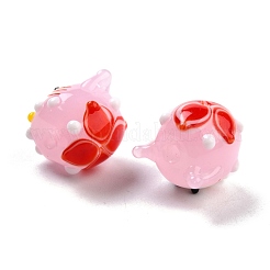 手作りランプワークビーズ  猫  ピンク  12~14x13~13.5x14mm  穴：2.3~2.6mm&nbsp;LAMP-I024-24