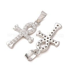真鍮マイクロパヴェクリアキュービックジルコニアペンダント  アンククロスチャーム  プラチナ  18x11x2mm  穴：2.5x4mm&nbsp;CU-CBA0D78-01P