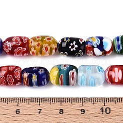 ハンドメイドミッレフィオーリ ランプワークビーズ連売り  バレル  カラフル  13~16x9~10mm  穴：0.9~1mm  約27~28個/連  14.17~14.57''（36~37センチメートル）&nbsp;LAMP-T022-18