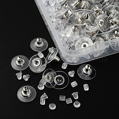 300 個 3 スタイル真鍮 & プラスチックピアスキャッチ  ベル＆クラッチ イヤリング バック  プラチナ  3~11x3~11x3~7mm  穴：0.5~1mm  100個/スタイル&nbsp;FIND-YW0002-17P