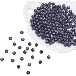 パール調ガラスパールラウンドビーズ  染め  ブラック  6mm  穴：1.2~1.5mm  約400個/箱&nbsp;HY-PH0001-6mm-080