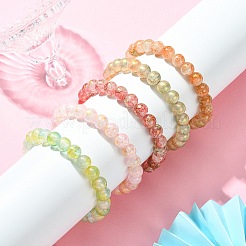5Pcs 5 Color Crackle Glass Round Beaded Stretch Bracelets Set&nbsp;BJEW-JB09695-02