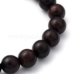 ユニセックス天然木ビーズストレッチブレスレット  ラウンド  ブラック  内径：2-1/8インチ（5.5cm）  ビーズ：8.5mm&nbsp;BJEW-JB05463-02