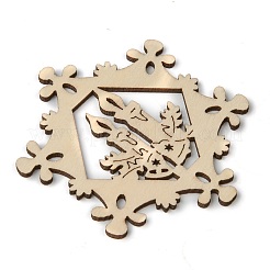 クリスマステーマ未染色天然木ビッグペンダント  キャンドルとスノーフレーク  バリーウッド  79x71x2mm  穴：3mm&nbsp;WOOD-B001-04