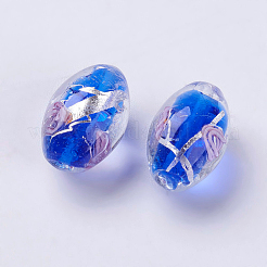 手作り銀箔ランプワークビーズ  インナーフラワー  ライス  ブルー  16~17x11mm  穴：1.5mm&nbsp;LAMP-J089-I04