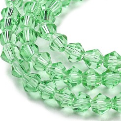 透明ガラスビーズ連売り  多面カット  双円錐形  薄緑  2.9~3.3x2.5mm  穴：0.7mm  約135~140個/連  38~40cm&nbsp;GLAA-F029-2mm-24