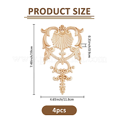 4Pcs Natural Solid Wood Carved Onlay Applique Craft&nbsp;WOOD-FH0002-37