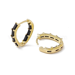 キュービックジルコニアレクタングルビーズフープピアス  女性のための本物の 18 k ゴールド メッキ真鍮ティア ドロップ フープ イヤリング  カドミウムフリー＆ニッケルフリー＆鉛フリー  ブラック  17x16.5x3.5mm  ピン：0.8mm&nbsp;EJEW-M210-05G-C