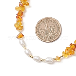 Natural Pearl Rice and Natural Amber Chip Beaded Necklaces&nbsp;NJEW-JN05883