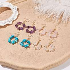 Natural Gemstone Chips Braided Ring Dangle Earrings&nbsp;EJEW-JE04986