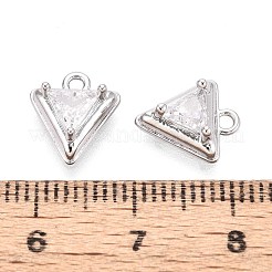 真鍮の舗装キュービックジルコニアペンダント  三角形のチャーム  プラチナ  11x9.5x4mm  穴：1.2mm&nbsp;KK-T071-48P