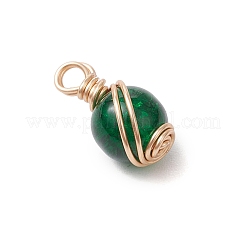 銅線で巻かれたガラスのペンダント  ラウンド  ミックスカラー  ライトゴールド  20x10.5x10mm  穴：3mm&nbsp;PALLOY-JF03408