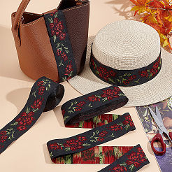 7M Flat Ethnic Style Polyester Jacquard Flower Ribbon&nbsp;OCOR-WH0082-132