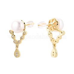 Teardrop Brass Micro Pave Clear Cubic Zirconia Dangle Stud Earrings&nbsp;PEAR-N017-07G