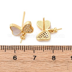 Brass Micro Pave Cubic Zirconia Shell Stud Earrings Findings&nbsp;KK-D363-07G