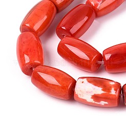 染め加工天然石瑪瑙ビーズ連売り  バレル  レッドオレンジ  18~20x11mm  穴：0.9~1mm  約20個/連  14.96''（38センチメートル）&nbsp;G-T144-34