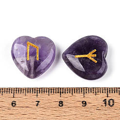 25Pcs Natural Amethyst Heart Rune Stones with Elder Futhark Alphabet Engraved&nbsp;G-T144-02A