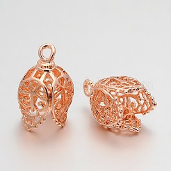 真鍮フィリグリービーズキャップ保釈  中空葉  4花びら  ミックスカラー  19x12x12mm  穴：2mm&nbsp;KK-H0005-02