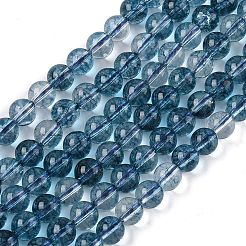染め加工ラウンド天然石クラッククオーツビーズ連売り  空色  6mm  穴：1mm  約61個/連  14.76インチ（37.5cm）&nbsp;G-K084-6mm-03A