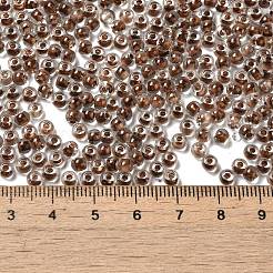 透明なガラスの丸いシードビーズ  色の内側  ラウンド  ココナッツブラウン  6/0  4x3mm  穴：1.2mm  約161個/10g&nbsp;X1-SEED-B001-05A-20